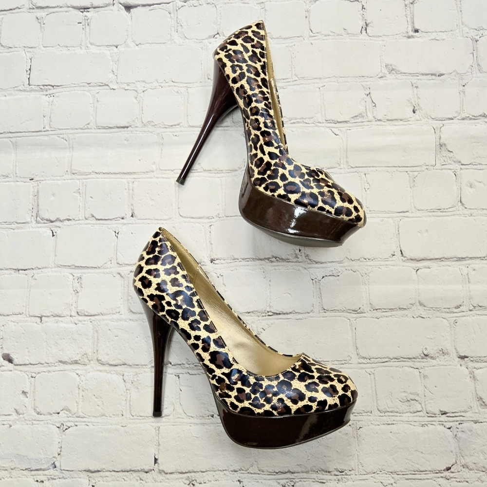 Leopard PU Platform Heels Women's Size 10